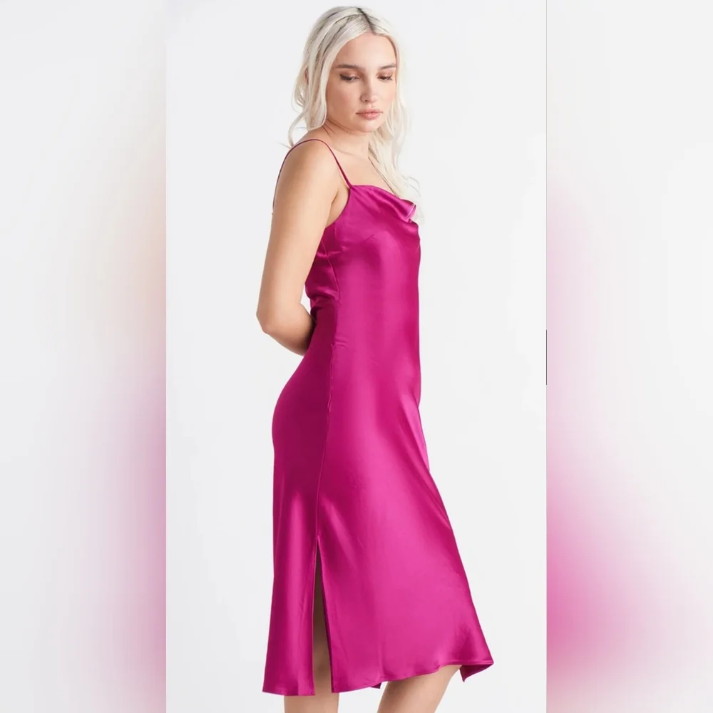 NWT DEX Fuschia  Berry Satin Slip Dress - Picture 2 of 10